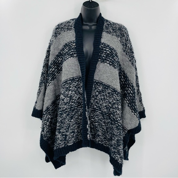 Loft open front poncho wool alpaca stripe knit oversized women's size XS/S - Picture 8 of 9